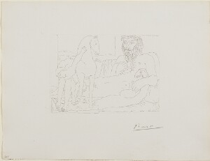 Suite Vollard, 1939, Paris: Sculptor at Rest Before the Young Horseman (Sculptor, Reclining Model and Sculpture of a Horse and Youth)