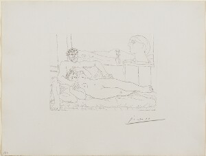 Suite Vollard, 1939, Paris: Sculpture at Rest, II (Sculptor and Reclining Model by a Window Viewing a Sculptured Head)