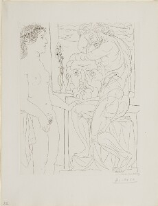 Suite Vollard, 1939, Paris: Nude Model and Sculptures (Female Model and Two Sculptures)