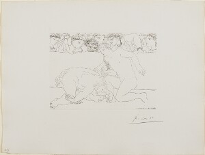 Suite Vollard, 1939, Paris: Defeated Minotaur (Minotaur Defeated by Youth in Arena)