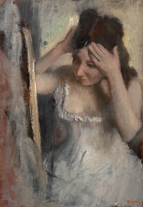 Woman Combing Her Hair before a Mirror