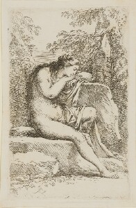 The Works of Salvator Rosa: Nude in Contemplation, Seated on a Rocky Ledge