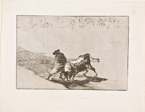 Tauromaquia: The Very Skillful Student of Falces, Wrapped in His Cape, Tricks the Bull with the Play of His Body (El Diestrísimo Estudiante de Falces, Embozado Burla al Toro con sus Quiebros)