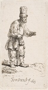 A Peasant in a High Cap, Standing Leaning on a Stick