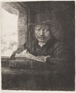 Self-Portrait Drawing at a Window