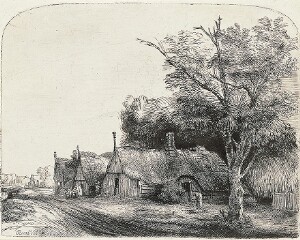 Landscape with Three Gabled Cottages Beside a Road