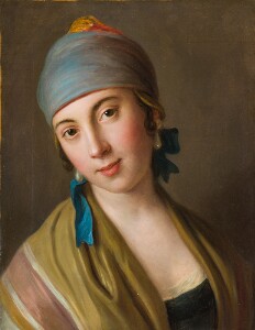 Woman Wearing a Blue Scarf