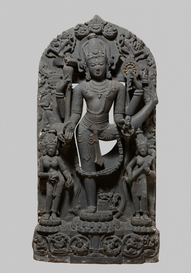 Cosmic Vishnu (Trivikrama) with Spouses