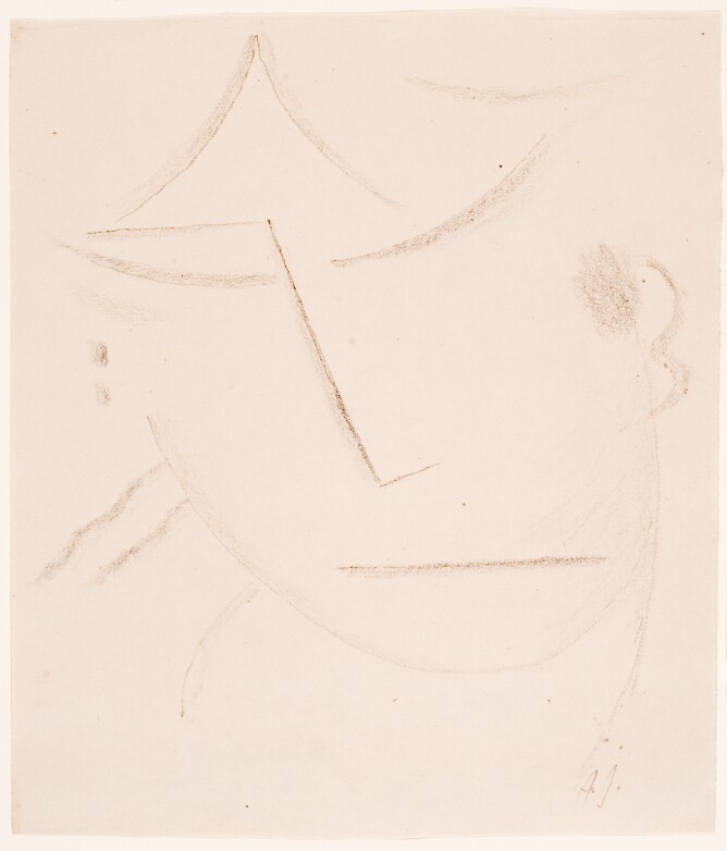 A black and white, abstract drawing of a head with closed eyes using soft and minimal lines, slightly tilting to the viewer's left