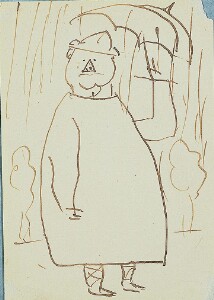 Self-Caricature, with Triangle Nose, Standing in Rain