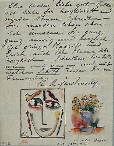 Head with Open Eyes and Vase of Flowers