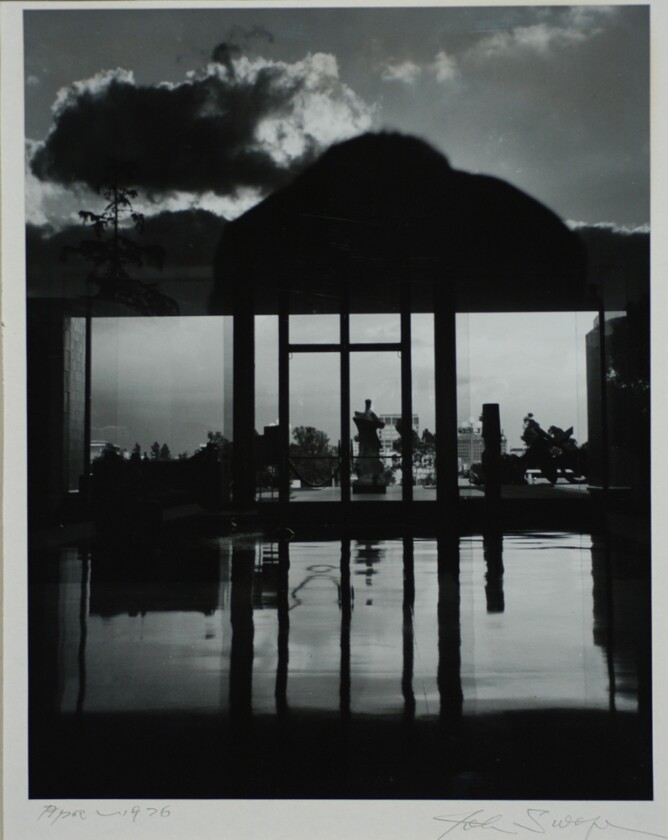 From Gallery 1 with Henry Moore "Knife Edge" Looking Toward Pasadena (with Clouds Above)